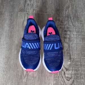 Brand New - Never Worn - Under Armour Kids Navy Blue and Pink Slip-On Sneakers